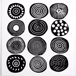 twelve different black and white circles in one picture,abstract design for the circular arrangement of shapes