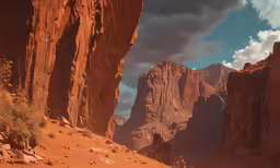 a man walking through the mountains with a parachute in his hand