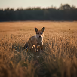 a small dog sitting in an open field