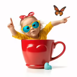 the girl is in the red cup with a butterfly