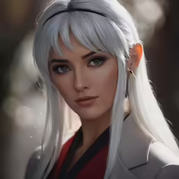 a very pretty lady with long white hair