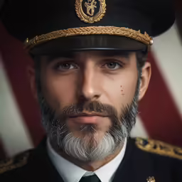 a man wearing a military uniform next to an american flag
