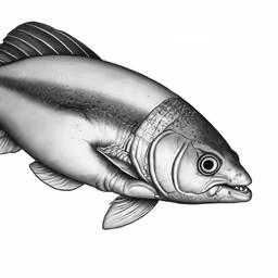 a fish with black ink and white background