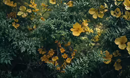bright yellow flowers and green leaves are in bloom
