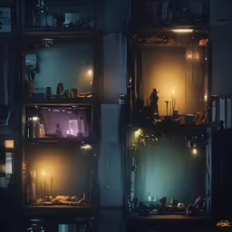 a room with some lights in it and some shelves