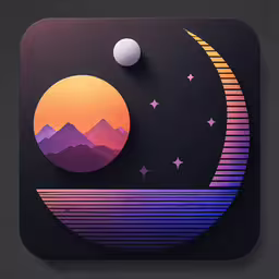 a stylized sunset with the moon and mountains in the background,an illustration of a sunset with mountains in the background