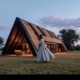 there is a woman in white standing in front of the building