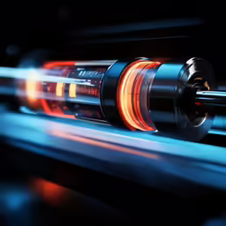 a piece of electronic equipment that has a bright orange light in it