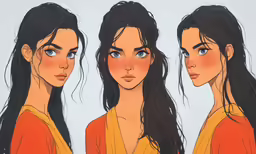 four drawings of a woman in three different poses