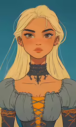 a cartoon character of a woman with blonde hair and an outfit