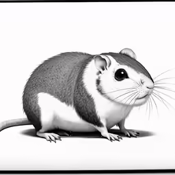 a black and white mouse sits against a white background
