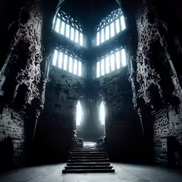 stairway going into a building made of brick and stone
