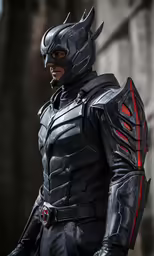 a male model dressed as a batman in a black suit