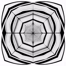 an image of the center section of a hexagonal structure,a computer generated photo of a square in black and white