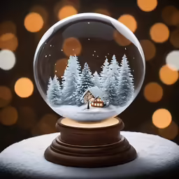 snow globe with a house and pine trees inside