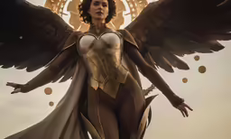the wonder woman has her wings spread
