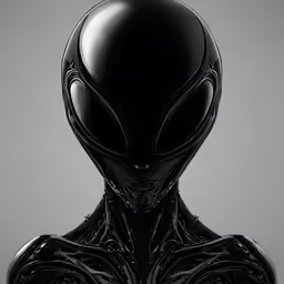 an alien bust up in black on gray background