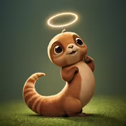a cartoon cat sitting in the grass with a halo above its head