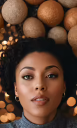 a woman with large earrings and a sweater