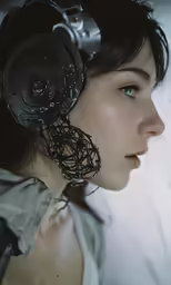 a woman with a head piece made out of wires