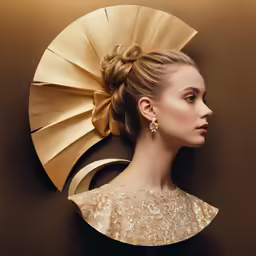 a woman with an intricate hair piece in her hair and dress