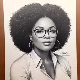 an african american woman in glasses with a afro