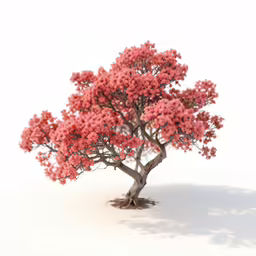 a small tree with pink flowers grows out of it