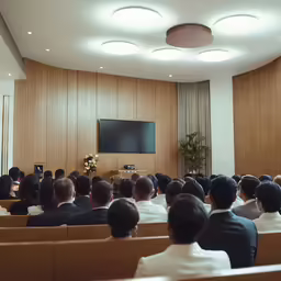 large audience in an empty lecture hall for the speaker