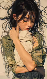 a woman with her hair blown in the wind