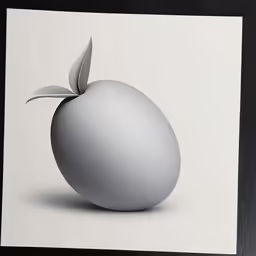 an art work titled, an egg with a leaf on top