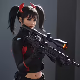 a 3d character is shown holding a rifle