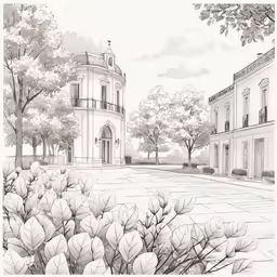 this black and white illustration depicts an old house in a park