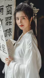 an asian woman in traditional dress holding an umbrella,young woman wearing white holding an oriental umbrella