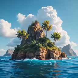 the small island in the middle of the ocean is filled with trees
