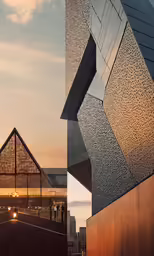 the exterior of a modern building with a variety of architecture