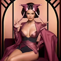 woman in pink jacket with coat sitting on purple couch