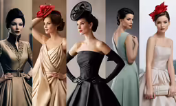 dresses and hats, from the shoulders up to the shoulders down, in various styles