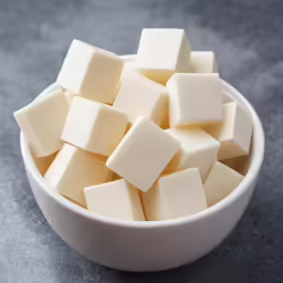 a small bowl of white food sitting on a table