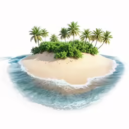 three island shaped with palm trees on one beach