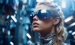 a woman wearing sunglasses and some sort of jacket