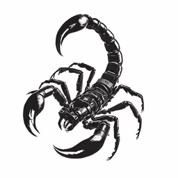 a black scorpion on white with some black details