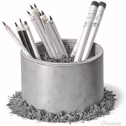 a pen holder with five different pencils in it