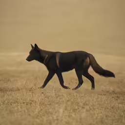 an animal walks across the dry grass