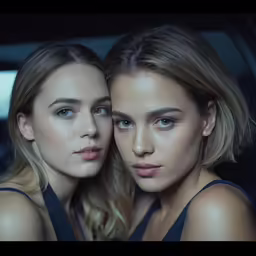 two women, one with light blue eyes, pose for a photo