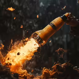 a close up of a person using an orange flame