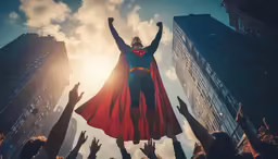 a man in the middle of a crowd with his arms in the air