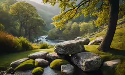 rocks and grass on the bank of a small creek