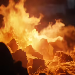 a close up of fire burning brightly on some snow