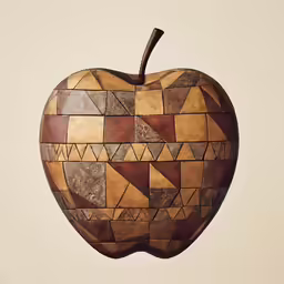 an apple made out of different pieces of wood