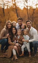 a family posing for their photo in the fall